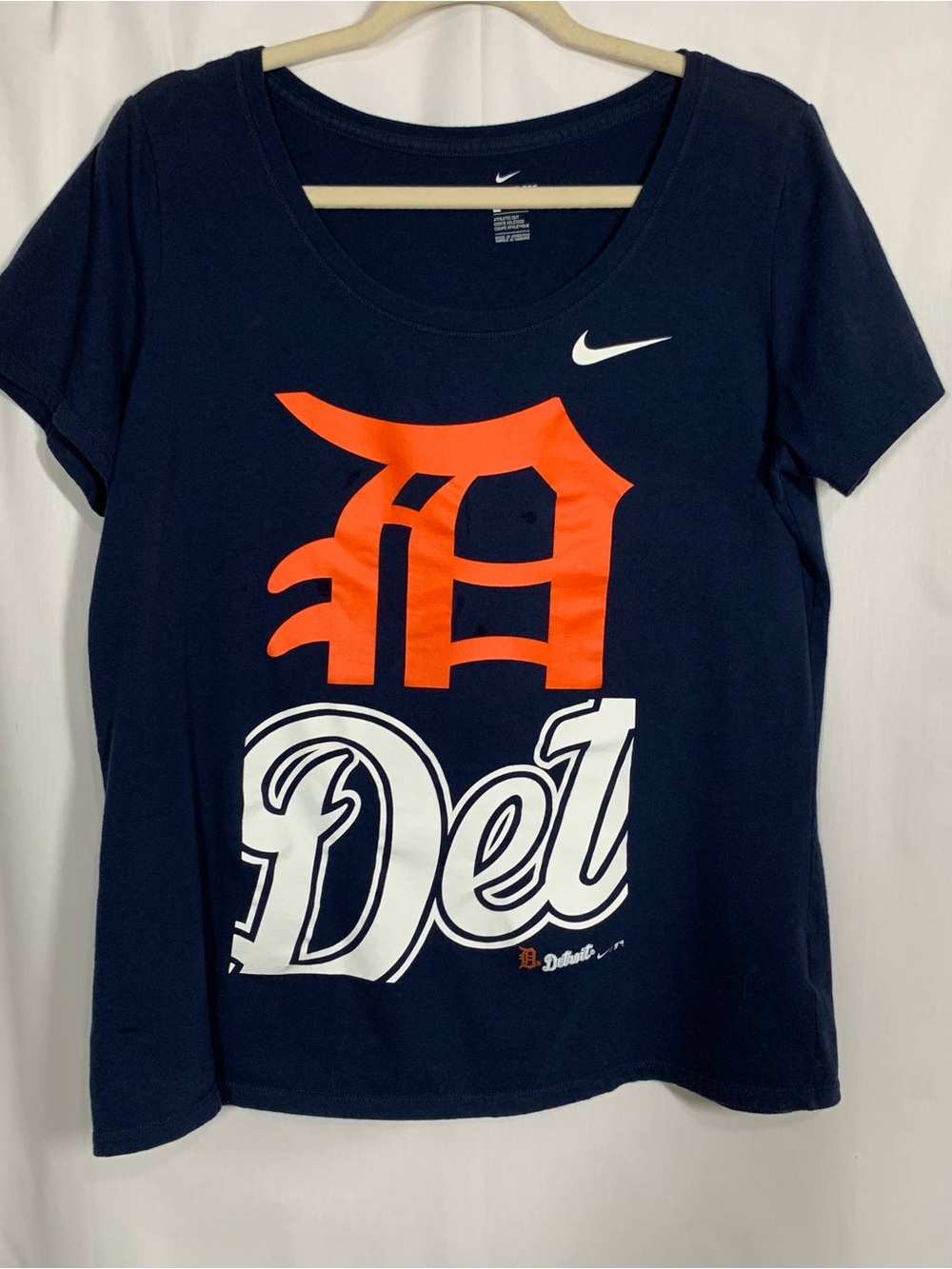 Nike Navy Women's Detroit Graphic Tee with Orange 'D'